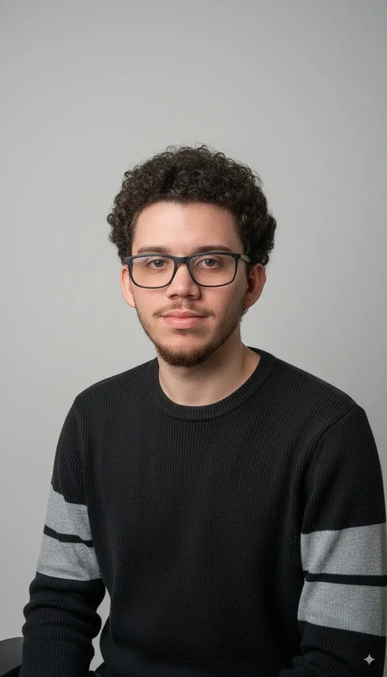 Cristian Fonseca alias Kuze with glasses and curly hair, smiling